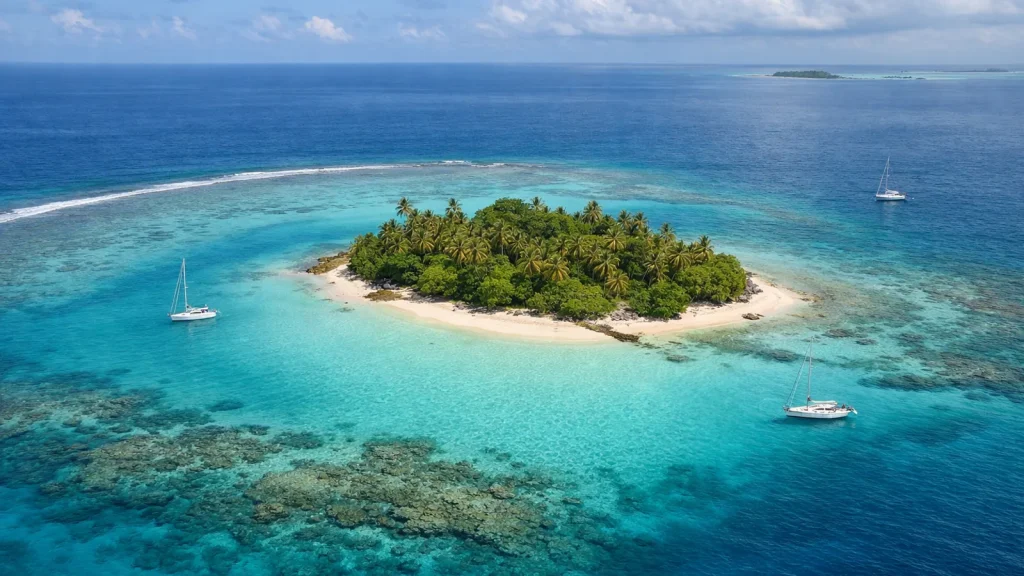 Île tropicale entourée d'un lagon turquoise