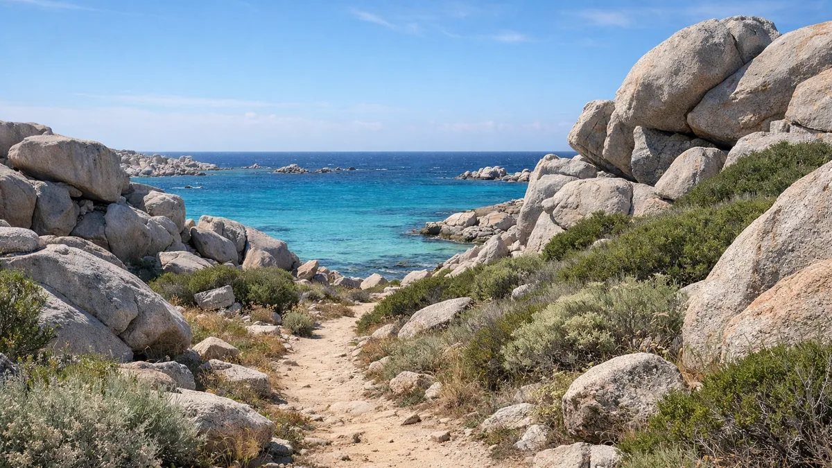 Sentier côtier au milieu des rochers des îles Lavezzi